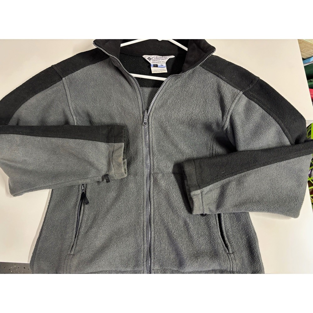 Columbia Full Zip Fleece Jacket Gray Black Colorblock Stand-Up Collar Womens M